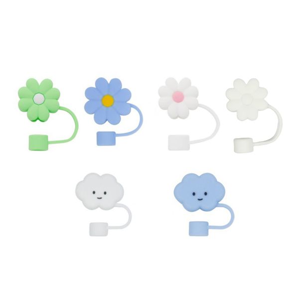6-piece Silicone Straw Tips Cover Flowers Straw Covers Cap