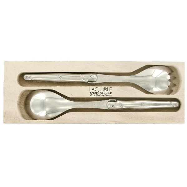Andre Verdier Laguiole Stainless Steel Salad Server Set in Wooden Box