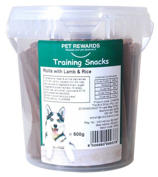 Dog Treats - Training Snacks - Rolls - Lamb &amp; Rice Flavour - 500g