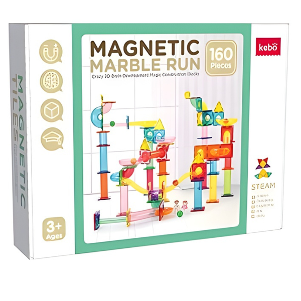 KEBO Magnetic Marble Run Playset -160 Piece Magnetic Tiles &amp; Tube Track Set
