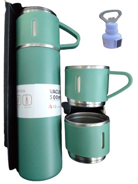 Travel Stainless Steel Coffee Vacuum Flask Mug Set And Bottle Opener
