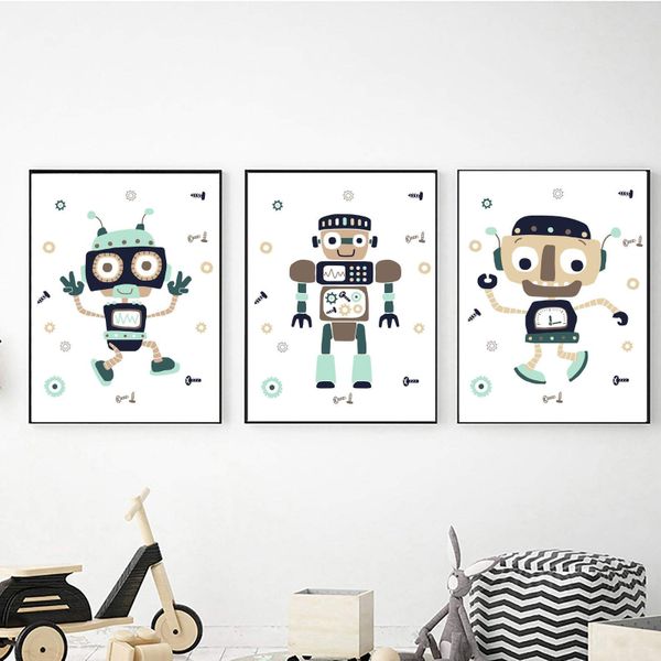 Happy Robots - 40cm x 50cm Canvas -Set Of 3