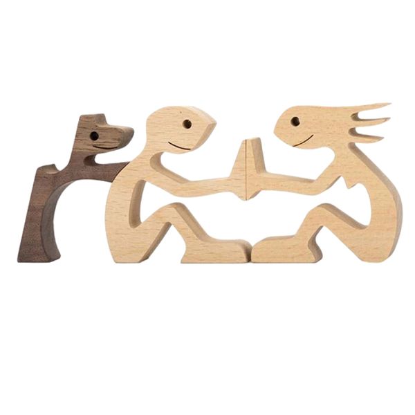 Home Family Carving Couple And Dog Ornament Office Desktop Decoration 19cm