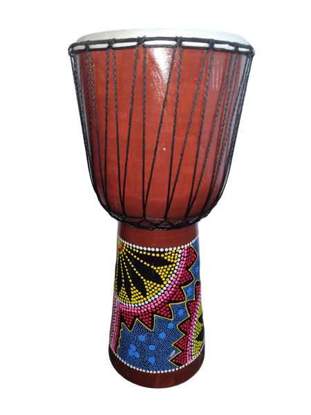 Djembe Drum Hand Painted Yellow Flower Blue Dots 27cm x 60cm