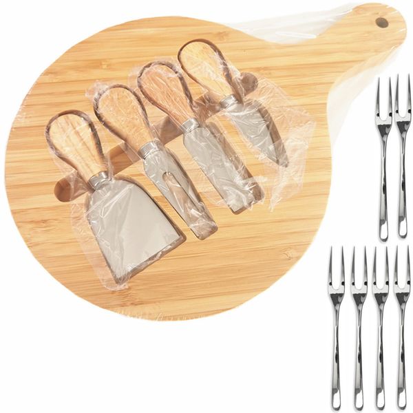 Cheese Board and Knife Set / Cutting Board Serving Set + 6 Cheese Forks