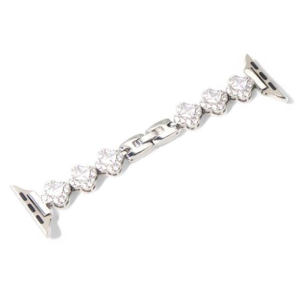 Zircon Encrusted Iridescent Bracelet Watch Strap- Silver