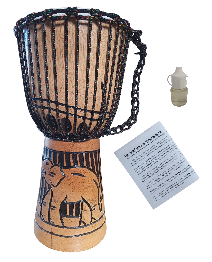 Djembe Drum Elepahant Carved With Treatment Oil -Care Manual 26cm x 50cm