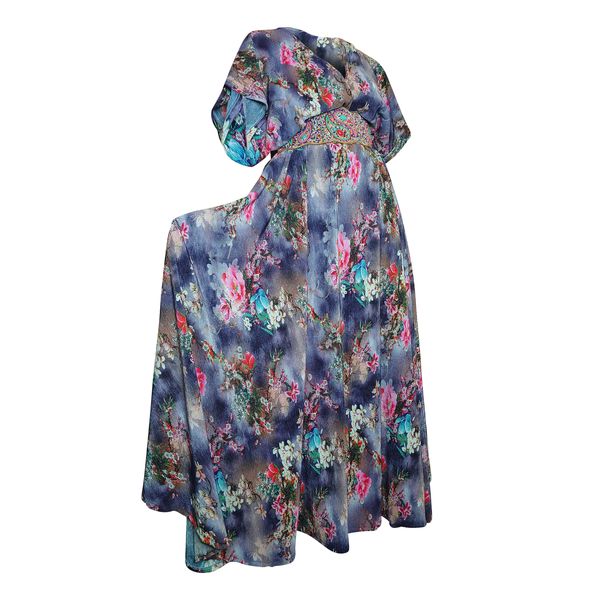 Purple Floral Plisse Pleat Maxi Dress -Belt Included