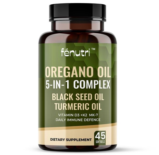 Fenutri - Oregano Oil 5-in-1 Vegan Softgels, Black Seed, Turmeric, D3 &amp; K2