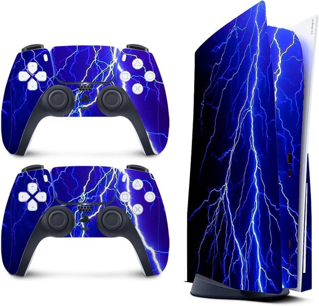 Lightning in Blue Night Sky Compatible with PS5 Skin for Playstation 5