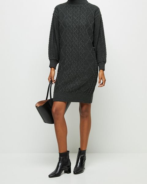 Women's Edit Cable Stitch Balloon Sleeve Tunic - Charcoal