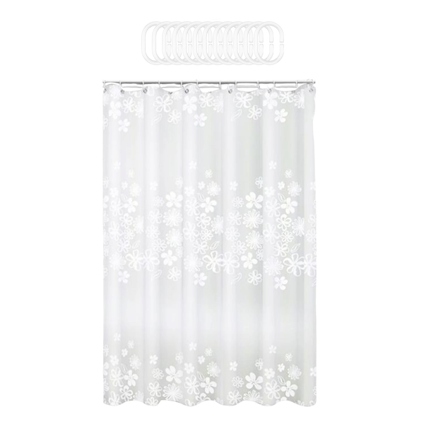 Opaque Shower Curtain with Hooks - 180 x 200cm