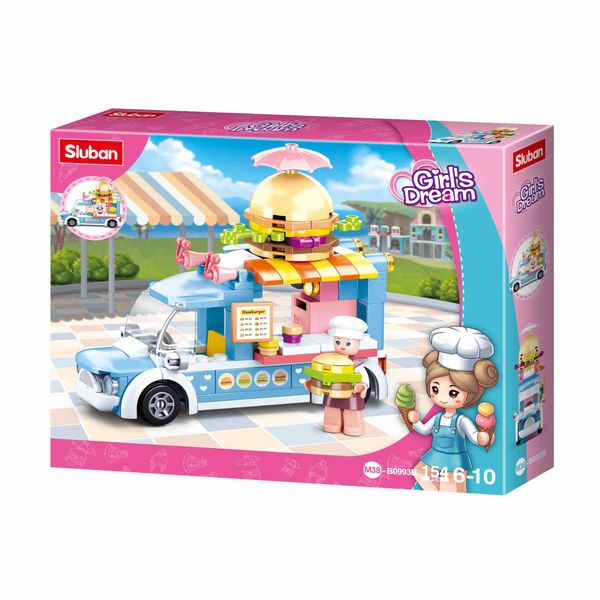 Sluban Building Set: Girls Dream Hamburger Truck - 154 Pieces