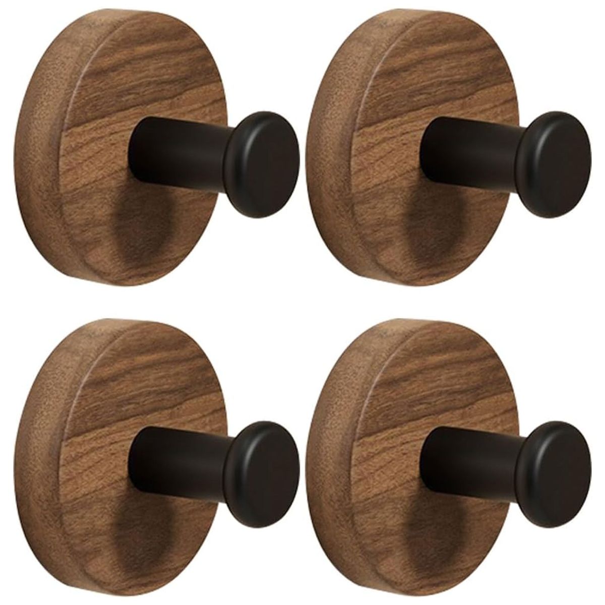4 Piece Walnut Wood Wall-mounted Towel Coat Wall Hooks - T Shape