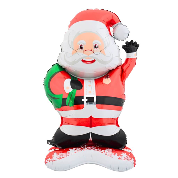 Giant Santa Claus Waving With Toy Sack Foil Balloon - Multicolor