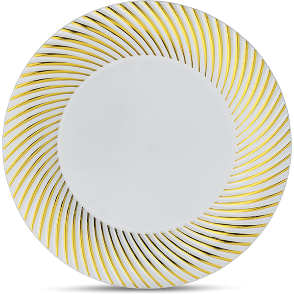 Plastic Dinner Plates with Gold Rim , 10" - 20 Pack