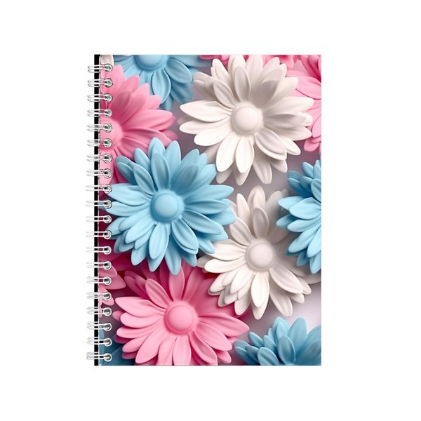 3D Pink Blue And White Daisies Notebook Gift Idea A4 Notepad Pad 106