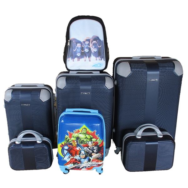 5-Piece Family Navy ABS Luggage Set , Avengers Kids Case &amp; Buffalo Bag