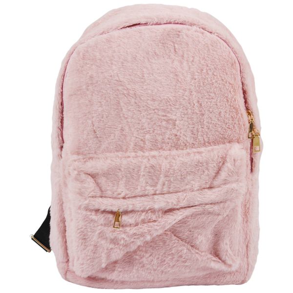 Women Soft Faux Fur Plush Backpack Shoulder Bag Heart Pendant (Pink)