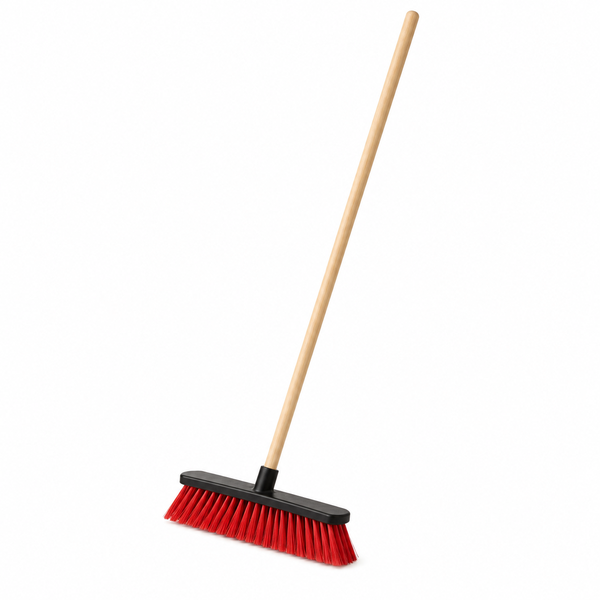 Apollo 300mm Household Plastic Broom with Wooden Handle - Red/Beige