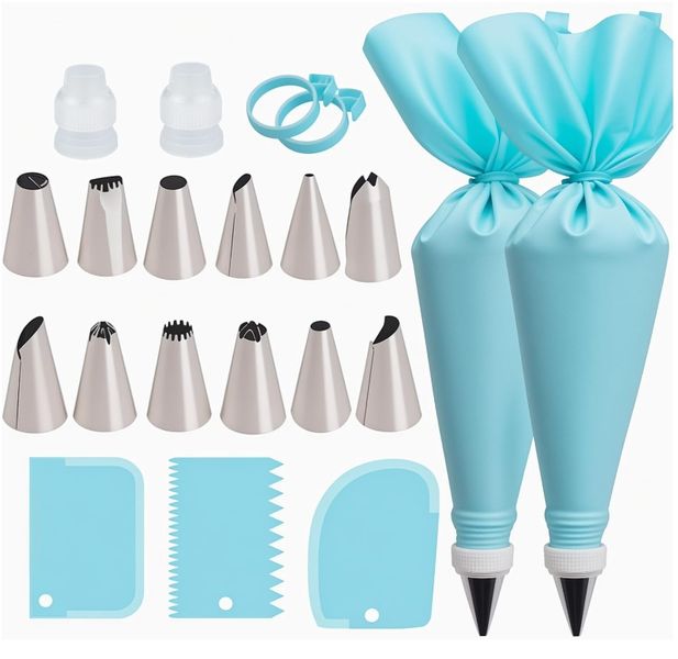 Piping Bags and Tips Set, Reusable Cake Decorating Supplies with 2 Reusable