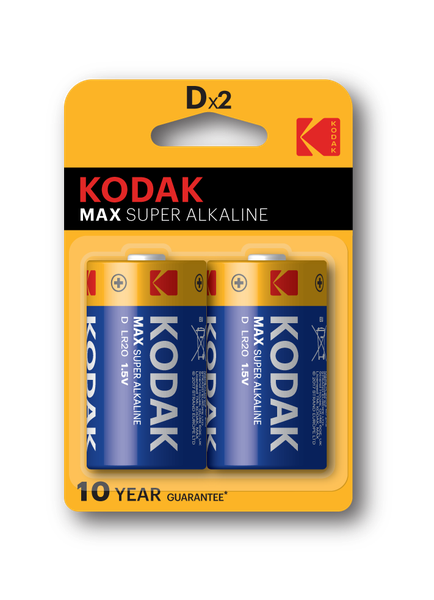 Kodak Max Super Alkaline D Size Batteries 2 Pack