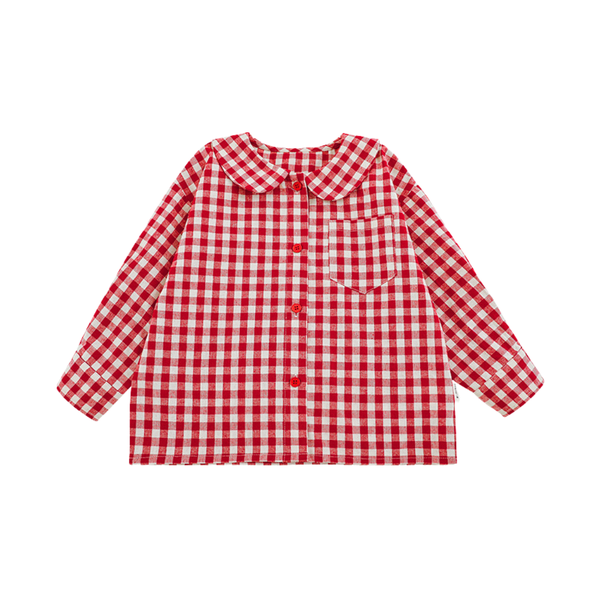 Girls' Red Gingham Long-Sleeve Button-Up Shirt