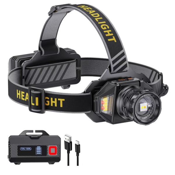 Rechargeable LED Zoom Headlamp - 13 Lighting Modes &amp; Sensor