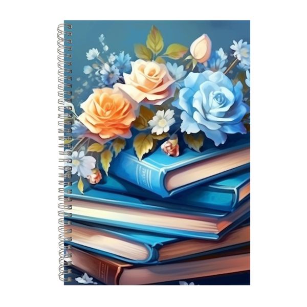 3D Watercolor Books Flowers Blue Notebook Gift Idea A4 Notepad Pad 108
