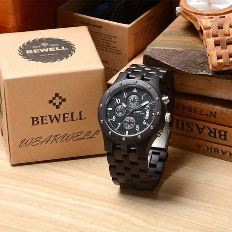 Bewell W109d Chronograph Ebony Wood Watch Black Daily Sale Shop