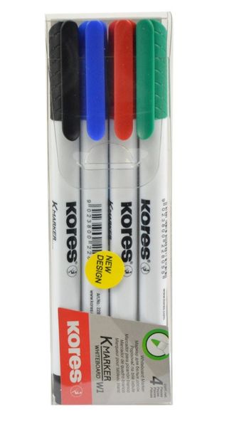 Kores K-Marker Whiteboard Marker, Pen Type, Assorted Colours, Wallet of 4