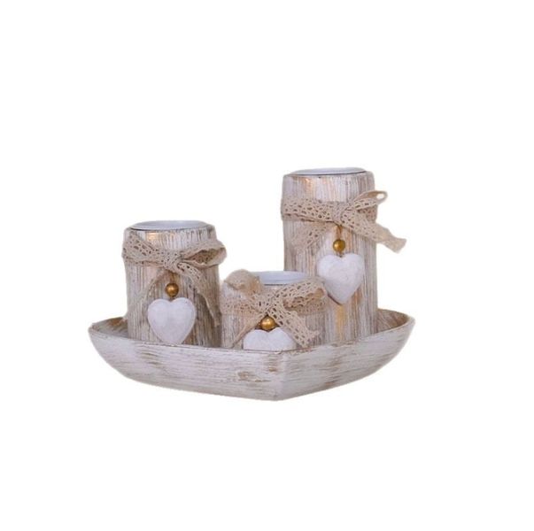 Desktop Decoration Set: Heart - Shaped Wooden Candle Holder Ornaments