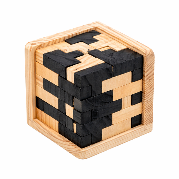 54 Piece - Wooden Interlocking Cube Blocks With Display Frame - Black