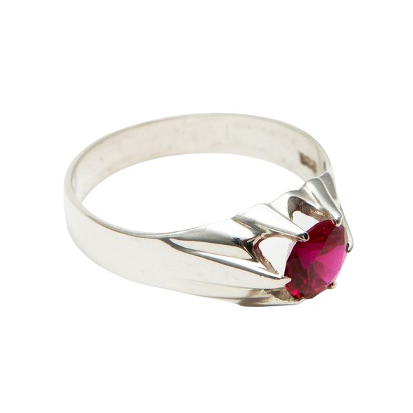 Broadway Jewellers - 925 Sterling Silver - Round Red Stone Men's Ring 1