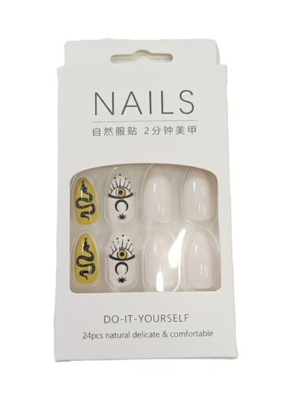 Cute Press on Nails Medium, French Square Shape Nails 24 Piece