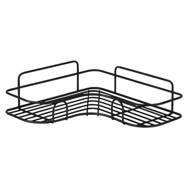 Wall-Mounted Shower Storage Rack With Double Hook Adhesive Sheet - Black