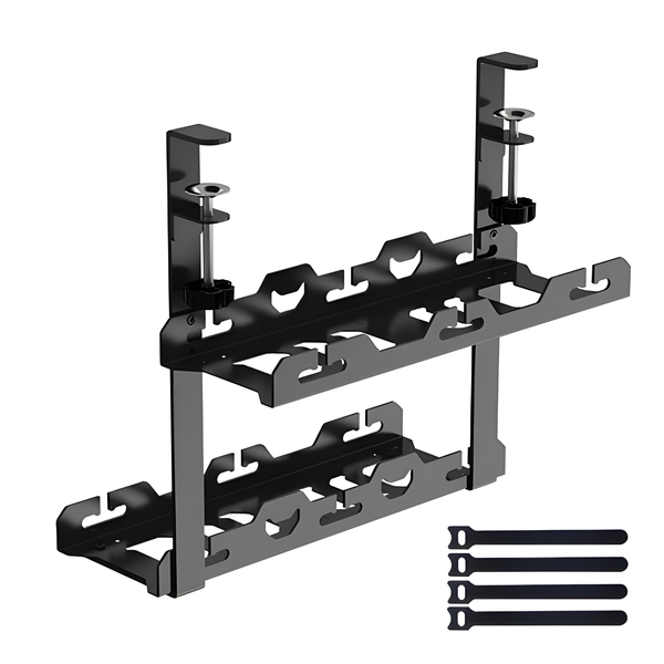 2 Layer Drill Free Under Desk Cable Management Set Cable Organizer