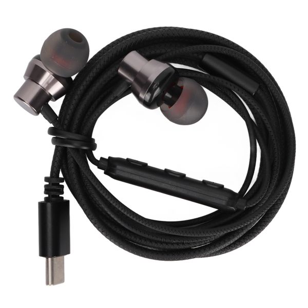 Type C Wired Earphone with Noise Isolation, Volume Control &amp; Mic for Smart Phone/PC - Black, 1.2m Fish Scales Line