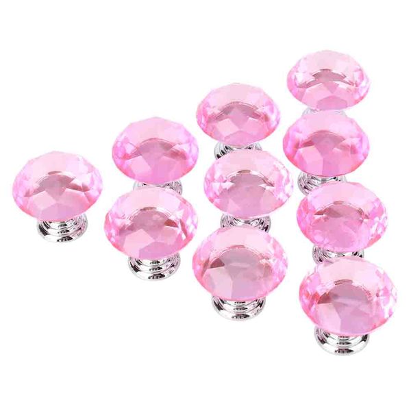 10-Piece 30mm Pink Crystal Glass Knobs for Drawers
