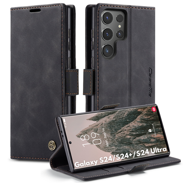 Retro Flip Leather Wallet Cover Compatible with Samsung Galaxy S24/S24 Plus/S24 Ultra