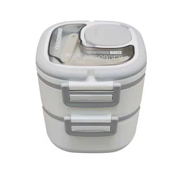 White Plastic Square 2 layer Lunch Box