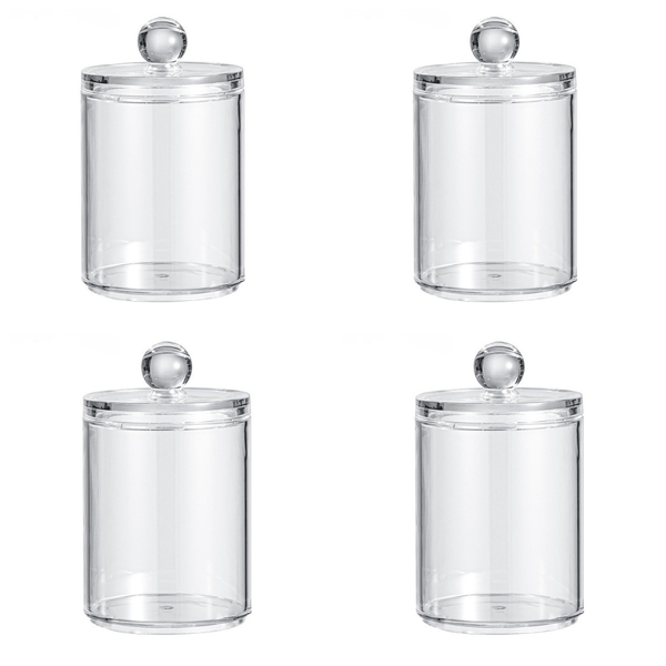 Bestby - Clear Acrylic Storage Jars Cotton Swab &amp; Pad Organizer (Set of 4)