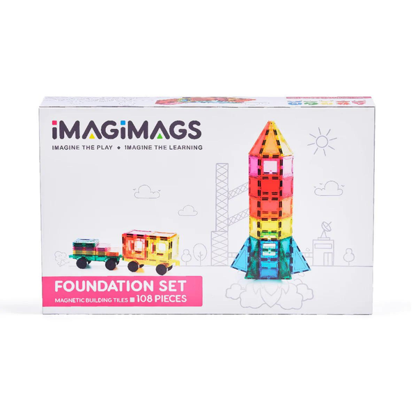 Imagimags Foundation Set - Magnetic Building Tiles - 108 Pieces
