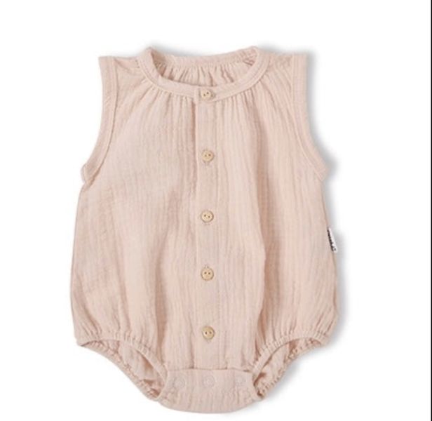 Sleeveless Muslin Romper - Salmon