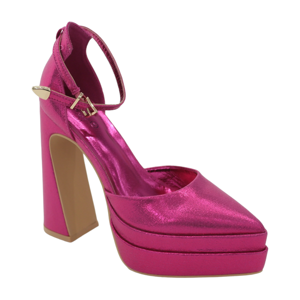 Coney 13.5cm Platform Heel Funky One Band Ankle Strap Pointy - Champagne