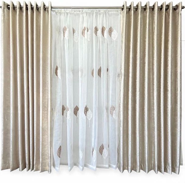 Light Beige Icecream Eyelet Curtain &amp; Lace