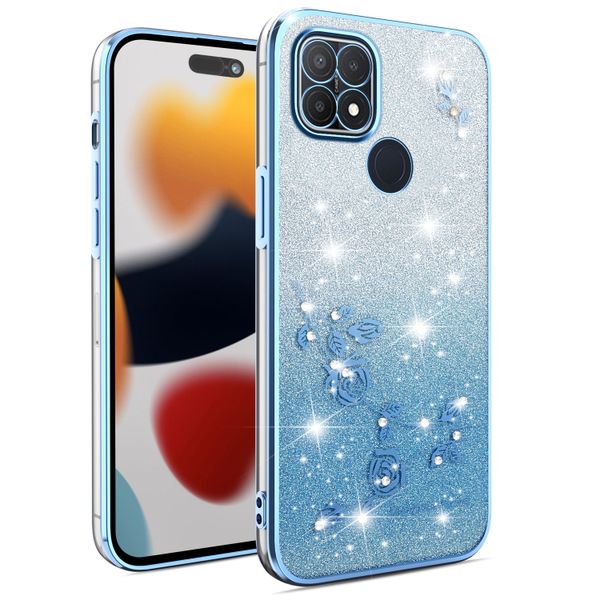 Phone Case Compatible With OPPO A15 Flowers Diamond Shining Cover