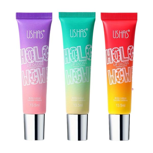 Set of 3 - Ushas Holographic Lip Gloss Shimmer Glitter High Shine