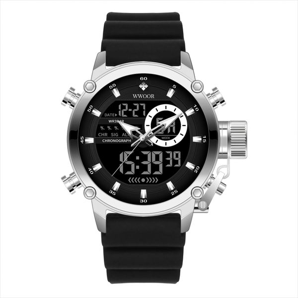 WWOOR Fashion Waterproof Silicone Strap Men's Dual Display Watch Cross bord