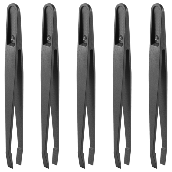 5 Pcs Manual Tool Black Plastic Flat Tip Anti-static Tweezer 12cm Long